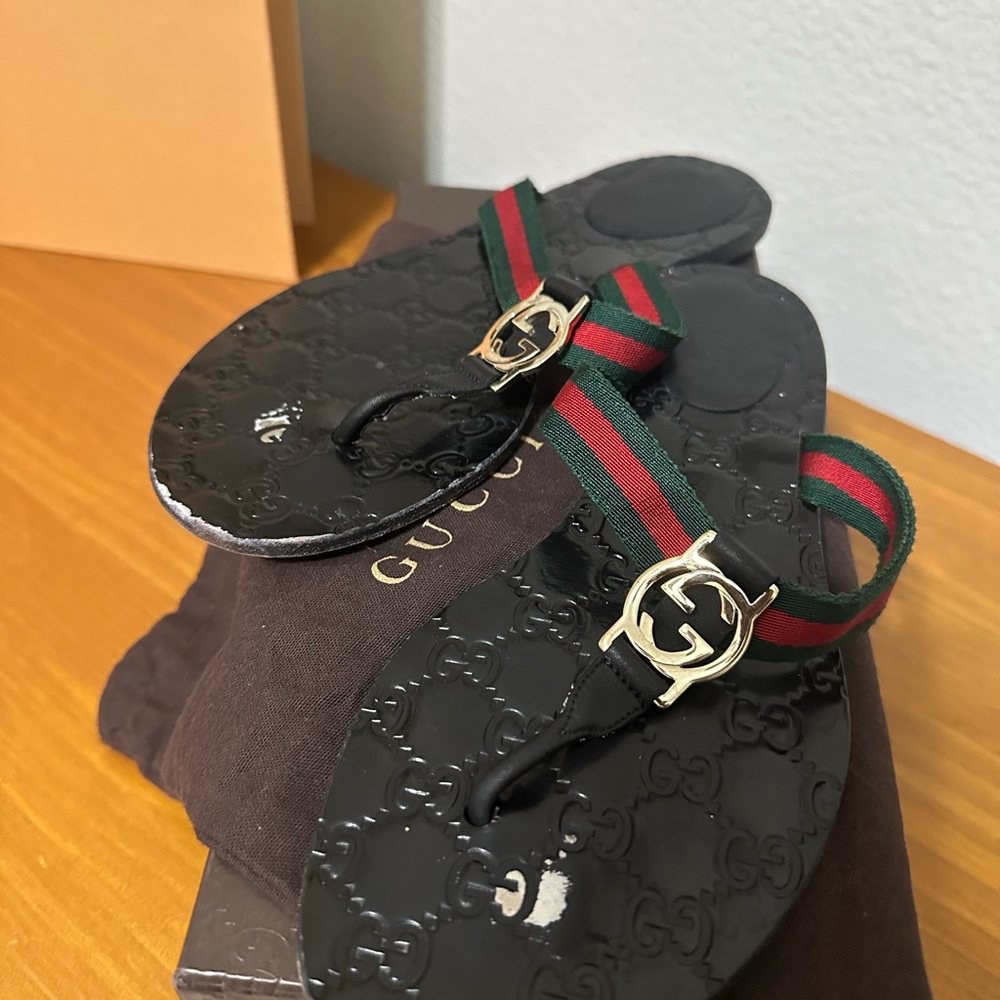 ⚡️FLASH SALE⚡️ Gucci Web Stripe Flip Flops Sandals 38.5